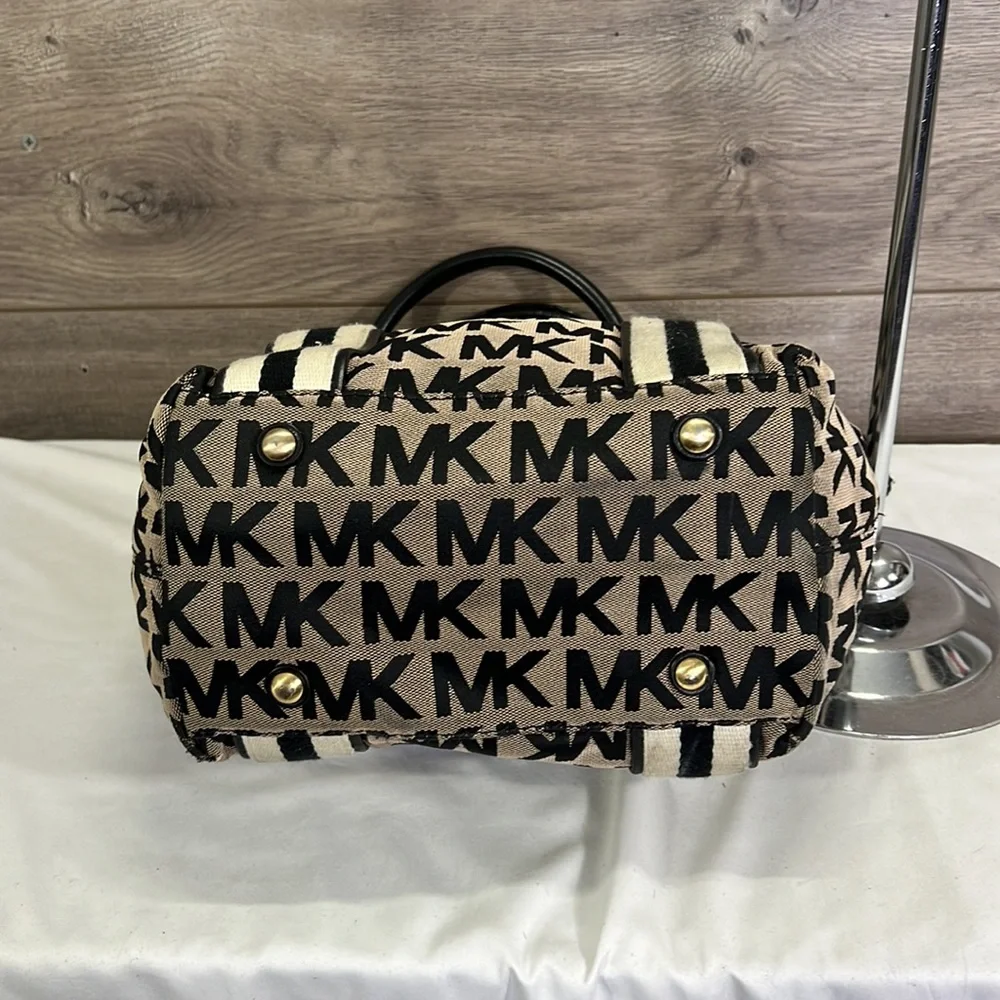 Michael Kors Grey and Black Canvas Hobo Shoulder Bag